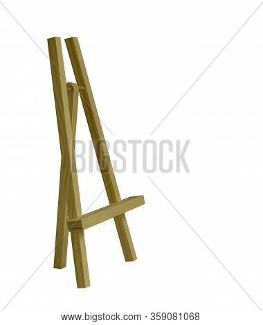 Small Table Top Wooden Easel And Blank Canvas Isolated On White Background. Side View. Working Equip