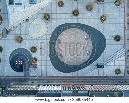 Copenhagen, Denmark - March 31, 2020: Aerial Drone View Israels Plads And The Market Halls.