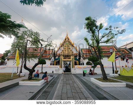 Bangkok, Thailand - December 01 2019: Many People Sailing Boat Or Ship In Chaophraya River From Wang