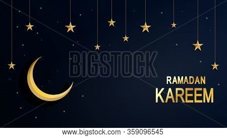 Ramadan Kareem. Night Starry Sky Bright Moon, Half A Month. Traditional Islamic Holy Holiday. Design