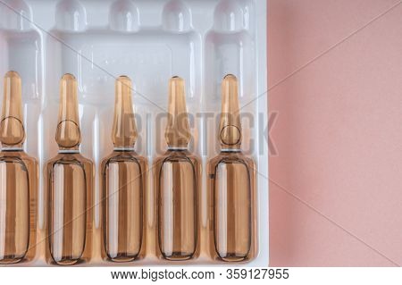 Medical Transparent Capsules Ampoules From Brown Medical Glass, Medicine, Vactination, Injection, Dr