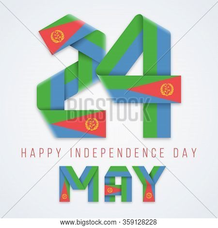 Congratulatory Design For May 24, Independence Day Of Eritrea. Text Made Of Bended Ribbons With Erit