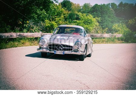 Pesaro Colle San Bartolo , Italy - May 17 - 2018 : Mercedes-benz 300 Sl CoupÉ (w198) 1955 On An Old 