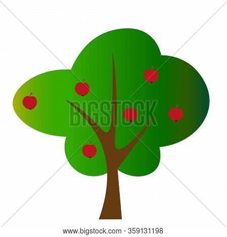 Vector Illustration Of The Green Tree With Apples