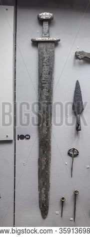 Dublin, Ireland - Feb 20th, 2020: Viking Iron Sword Of Limerick. Archaeology National Museum Of Irel