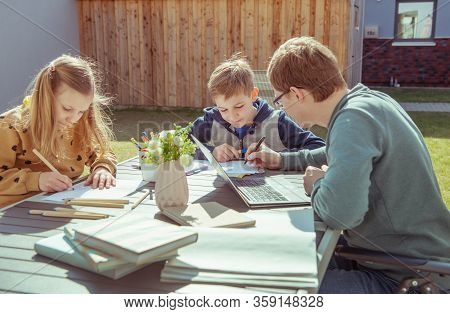 Homeoffice For The Work At Home And Homeschooling Due To Coronavirus Quarantine