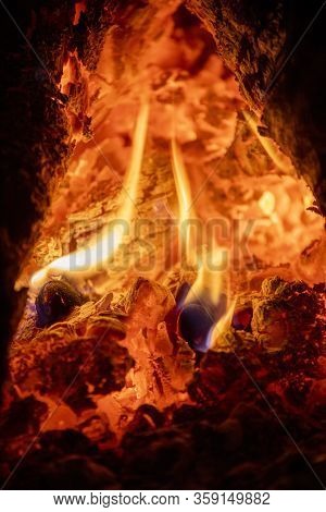 Close-up Of A Wood Fire With Lots Of Red-hot Coals