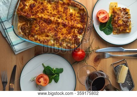 Lasagne Bolognese Dish Baked Oven Tomato And Wine