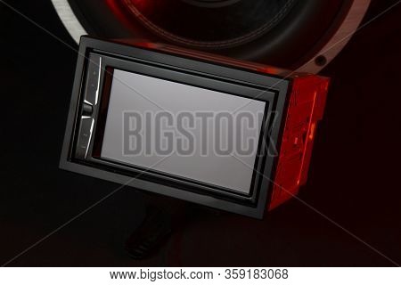 Car Audio System On A Black Background.subwoofer.