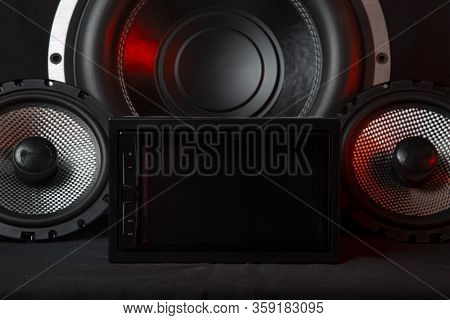Car Audio System On A Black Background.subwoofer.