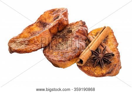 Traditional Christmas Rabanadas. Spanish Torrijas Isolated On White Background.