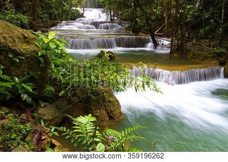 Huai Mae Khamin Waterfall Beautiful In Rainy Season And Natural In Kanchanaburi Province Thailand.
H