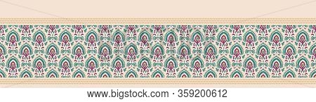 Old Indian Arabesque Paisley Buta Leaf Seamless Vector Border Pattern. Ornate Color Middle Eastern B