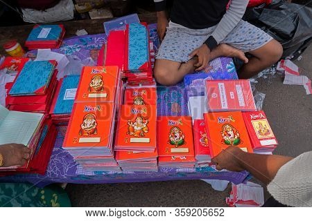 Kolkata, West Bengal, India - 15th April 2019 : New Accounts Books Are Being Stacked Up For Sale. Tr