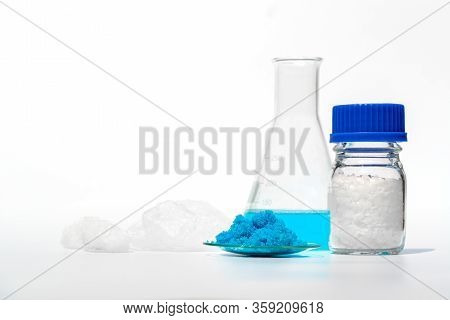 Inorganic Chemical On White Laboratory Table. Copper(ii) Sulfate, Microcrystalline Wax, Nickle Chlor