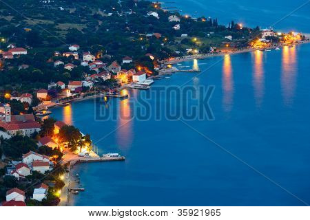 Night Summer Village On Seashore (pelješac, Croatia)
