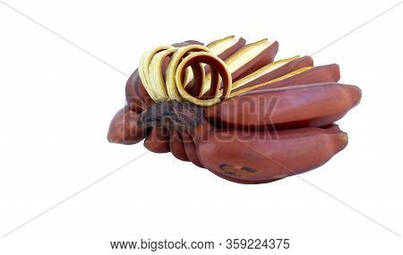 Fresh Red Banana Isolated On White Background. Group Of Varieties Of Banana With Reddish-purple Skin