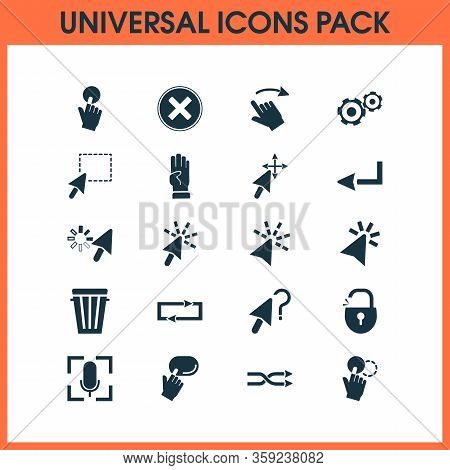 Click Icons Set With Drag Drop, Shuffle Sign, Swipe Right And Other Press Elements. Isolated Illustr