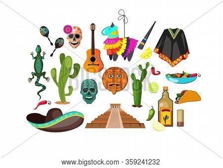 Mexican Attributes Illustration. Cloth, Accessory, National Style. Ethnography Concept. Illustration