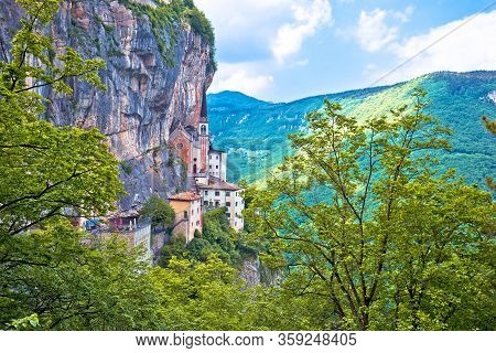 Madonna Della Corona Church On The Rock, Sanctuary In Trentino Alto Adige Region Of Italy