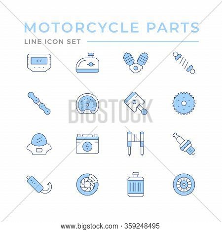 Set Color Line Icons Of Motorcycle Parts Isolated On White. Vector Illustration