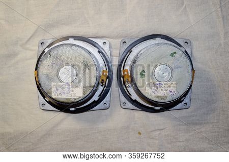 Krasnodar, Russia - March 29, 2020: Medium-frequency Speakers 20gds-3. Soviet Vintage Acoustics, Ele