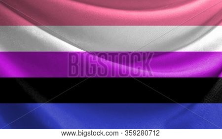 Realistic Flag Of Genderfluid On The Wavy Surface Of Fabric