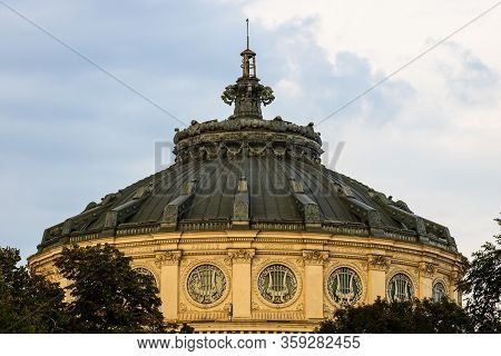 Detail View Over The Romanian Athenaeum Or Ateneul Roman, In The Center Of Bucharest Capital Of Roma