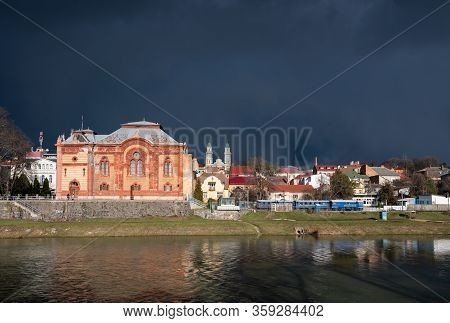 Uzhhorod, Ukraine - February 12, 2020: Facade Of A Historic Building Synagogue In Uzhhorod, Ukraine.