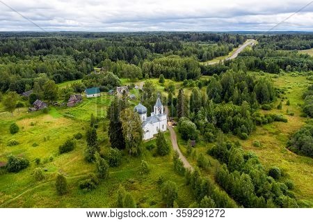 Aerial View Of The Paraskeva Church In Mshentsi. Tver Region, Russia