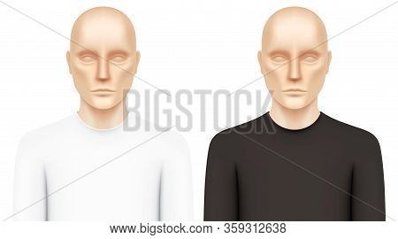 White Men Model Dressed In A Slim-fit Long-sleeve Crewneck T-shirts. White And Black Shirt Vector Mo