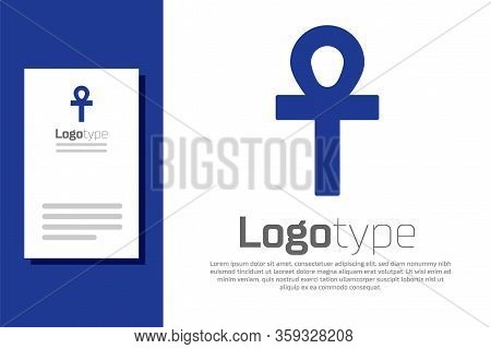 Blue Cross Ankh Icon Isolated On White Background. Logo Design Template Element. Vector Illustration
