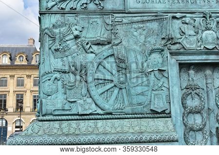 Paris, France. August 14, 2018. Place Vendome With Colonne Vendome Close-up.