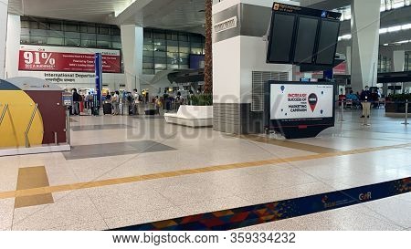 New Delhi, India - March 29, 2020: Inside The Empty Del Indira Gandhi International Airport, During 