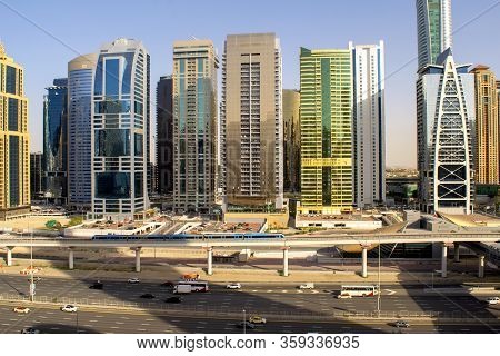 Dubai / Uae - March 15, 2020: Jumeirah Lakes Towers Skyscrapers And Sheikh Zayed Road . Residential 