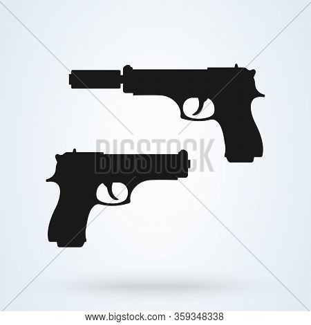 Gun With Silencer Icon. Handgun And Weapon Concept. Vector Illustration