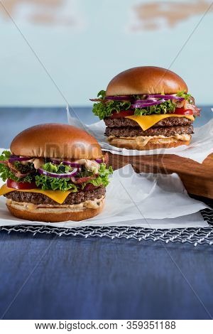 Burgers Pork And Cheese, With Double Meat And Comembert With Bacon