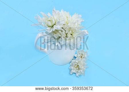 Flowers In A Mug, Abstract Spring Floral Background. Creative Modern Bouquet, Minimal Holiday Concep