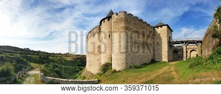 Beautiful view of The Khotyn Fortress. The most remarkable medieval landmark of  central Ukraine. Travelling across Ukraine.