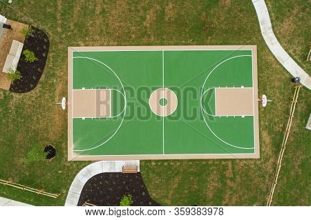 Empty Basketball Court Aerial Drone Views Looking Straight Down Above Empty Playground