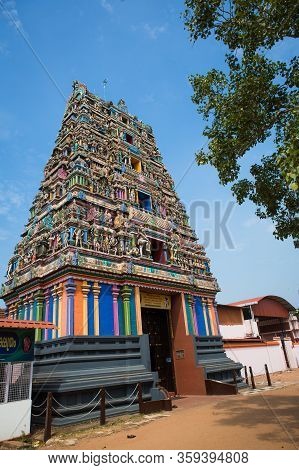 India, Kerala-february 4, 2019. Traditional Hindu Temple Kidangamparambu Sree Bhuvaneswari In Allapu