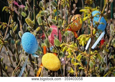 Designer Easter Eggs And Willow. Easter. Spring.