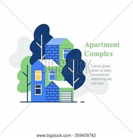 Apartment Complex, Residential Neighborhood, House Building And Development, Green Area, Vector Icon