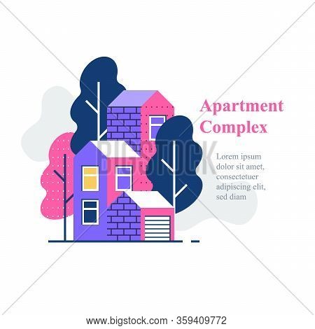 Apartment Complex, Residential Neighborhood, House Building And Development, Vector Icon, Flat Illus
