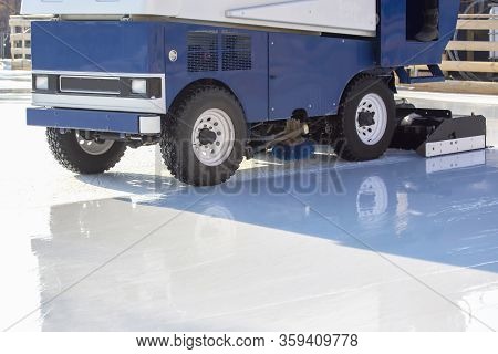 Special Machine Ice Harvester Cleans The Ice Rink. Transport Industry