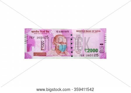 Indian Currency Note Rupee Mahatma Gandhi Wearing Face Mask To Avoid Corona Virus Covid-19