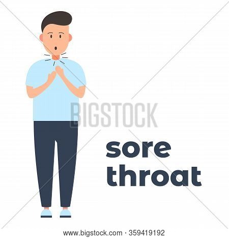 Vector Icon Of A Character With A Sore Throat Because Of The Infection. It Represents A Concept Of M