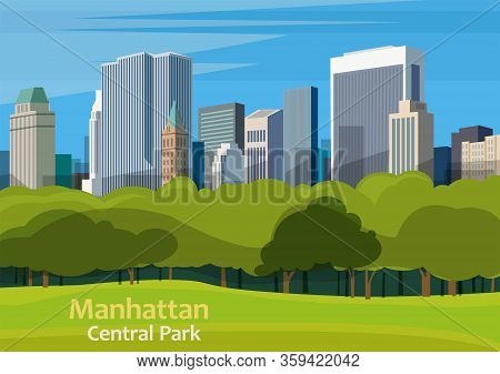Central Park. Urban Park In Manhattan, New York City, United States, Vector Illustration