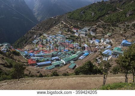 Namche Bazaar, Nepal - Circa October 2013: View Of Namche Bazaar Circa October 2013 In Namche Bazaar