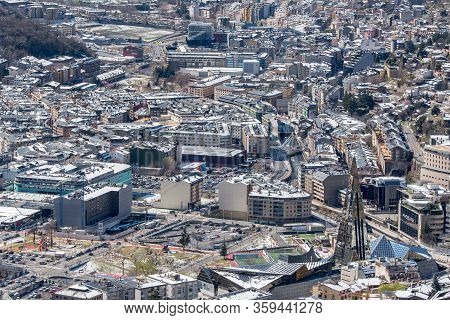 Andorra La Vella, Andorra : 2020 Feb 14 :  Aerial. Winter Day Whit Snow In The City Of Winter Of And